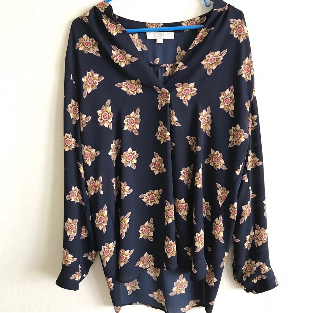 LOFT | Floral High-Low Silky Blouse